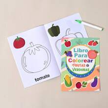 Livro de Colorir Educacional em Espanhol Idades 3+ - Aprenda Animais, Frutas, Legumes com Papel Grosso, Desenho Fácil e Atividade de Rabiscar, De Volta às Aulas, Material Escolar