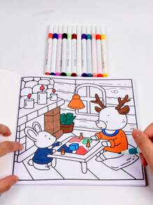 1pc Cozy Escapes:Easy Coloring Book For Adults And Teens, Colouring Book Super Cute Designs Of Cozy, Hygge Spaces For Relaxation (Cozy Spaces Coloring) .Back To School A Relaxing Gift For Friends, Couples, And Family . Painting Kit [Default Without Pen]