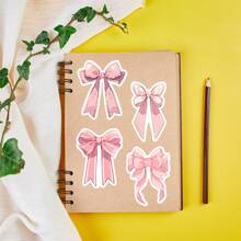 50/100pcs Pink Cartoon Bow Stickers Mobile Phone Stickers Item Decoration Stickers Suitcase Stickers Aesthetic Stickers For Scrapbook Journaling Water Bottles Laptop, Scrapbooking Supplies Kit, Waterproof Vinyl Bullet Junk Journal Stickers For Adults, School Supplies,Back To School