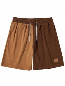 Men's Contrast Color Drawstring Waist Pocket Loose Casual Shorts - Coffee Brown - View 2