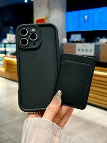 1pc Card Holder Design Phone Case, Solid Color, Anti-Drop Full Cover Lens Protection, Elegant Smartphone Case Compatible With Samsung Galaxy And Compatible With IPhone Models Waterproof Shockproof Scratch Resistant - Multicolor - View 4