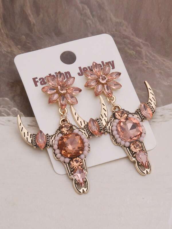 1 par de pendientes de cabeza de toro gótica para mujeres, pendientes de aro únicos bicolor con dijes de girasol, regalo original para el festival de la tauromaquia