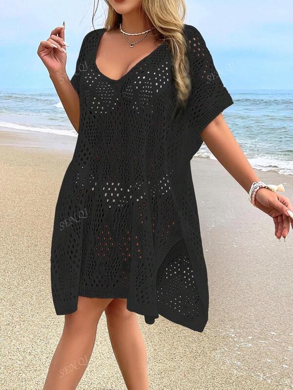 Women's Fashionable Casual Hollow Cover-Up Swimsuit Dress (Bikini Not Included)
