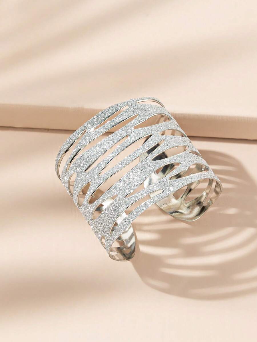 1 件女士镂空闪亮银手镯，适合日常佩戴 - 銀色208 - 查看 1