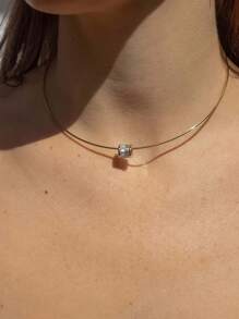1 pieza Collar de circonita redonda, accesorio de moda para fiestas para mujeres