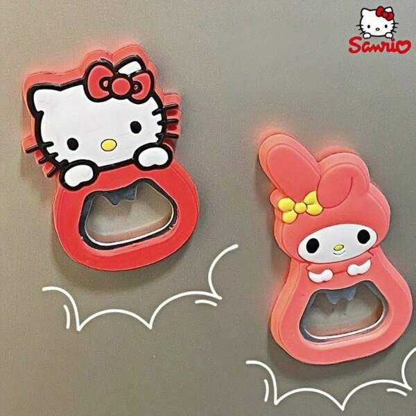 Sanrio Abridor de garrafas de metal Sanrio KT, abridor de garrafas de silicone, ímã de geladeira, utensílios de cozinha com personagens de desenho animado, utensílios multifuncionais para bar e cozinha, design de desenho animado, sem fonte de alimentação, pode ser usado como presente de Natal, coleção de colecionador, material de silicone durável, essencial para festas em casa, utensílios de cozinha divertidos, duráveis (o padrão, a cor e algumas peças são aleatórios, e a embalagem também)