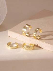 MESTILO Set de 4 anillos de dedo del pie minimalistas con diseño de mariposa y corazón en dorado, adecuado para usar en verano