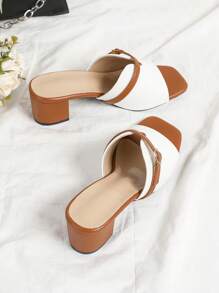 Fashion Colorblock Simple Slip-On Sandals, Women's Open Toe Square Toe Chunky Heel Sandals