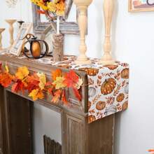 Autumn Orange Pumpkin Tablecloth, Maple Leaves Thanksgiving Holiday Indoor Outdoor Dining Table Decoration