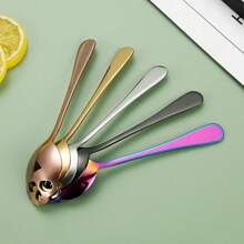 Juego creativo de 8 cucharitas de acero inoxidable con diseño de calavera para café, cucharitas doradas pequeñas ranuradas ideales para Halloween, lindas cucharitas pequeñas de 5.8 pulgadas para revolver