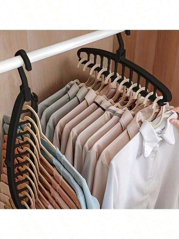 11-Hole Collapsible Clothes Hanger Organizer, Multi-Functional Non-Slip Plastic Portable & Wall-Mountable Closet Storage System, 3.2 Cubic Feet Enclosed Storage Capacity - Lightweight (1pc)Bedroom,Organizer,Organiser,Home Storage,White T Shirt Women,Black Pants Women