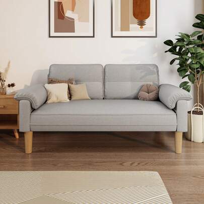 Asofer 2-Seater Sofa, Small Fabric Sofa With Armrest And Side Pocket, Modern Seating For Living Room, Apartment And Office, Easy Assembly, 144 X 77 X 77 Cm