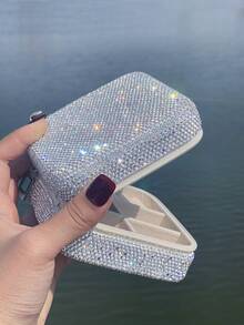 1pc High-Quality Sparkling Rhinestone Jewelry Storage Box, Portable Jewelry Organizer Box For Rings, Earrings, Bracelets, Necklaces, Suitable For Bedroom Vanity, Jewelry Organizing, Holiday Creative Gift - Multicolor - View 5