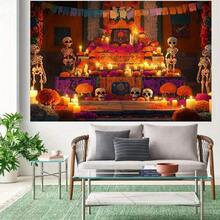 2D Banner - Skeleton, Candle, Marigold Flower, Paper Cut Pattern, Mexico Festival Altar Background, Suitable For Halloween Party Photography, Photo Booth Props, Birthday Party, Outdoor Celebrations, Ramadan, Halloween Party Decoration | Festival Altar Design | Polyester Background - Multicolor - View 4