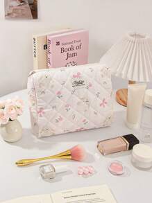 1 Peça/Conjunto Bolsa de Maquiagem Grande com Capacidade Rosa com Coelho e Laço, Bolsa de Cosméticos de Viagem para Estudantes do Ensino Médio, Universitários, Trabalhadores de Escritório, Estilo Doce, Conjunto de Bolsas de Cosméticos Adequado como Presentes de Casamento, Presentes de Formatura, Presentes de Aniversário, Presentes do Dia das Mães, Bolsa Acolchoada com Estampa Floral para Decoração Doméstica, Decoração de Casamento, Bolsa com Zíper e Alça para Viagem, Essenciais de Viagem, Férias, Verão, Volta às Aulas, Material Escolar, Bolsa para Mulheres, Bolsa de Maquiagem para Viagem