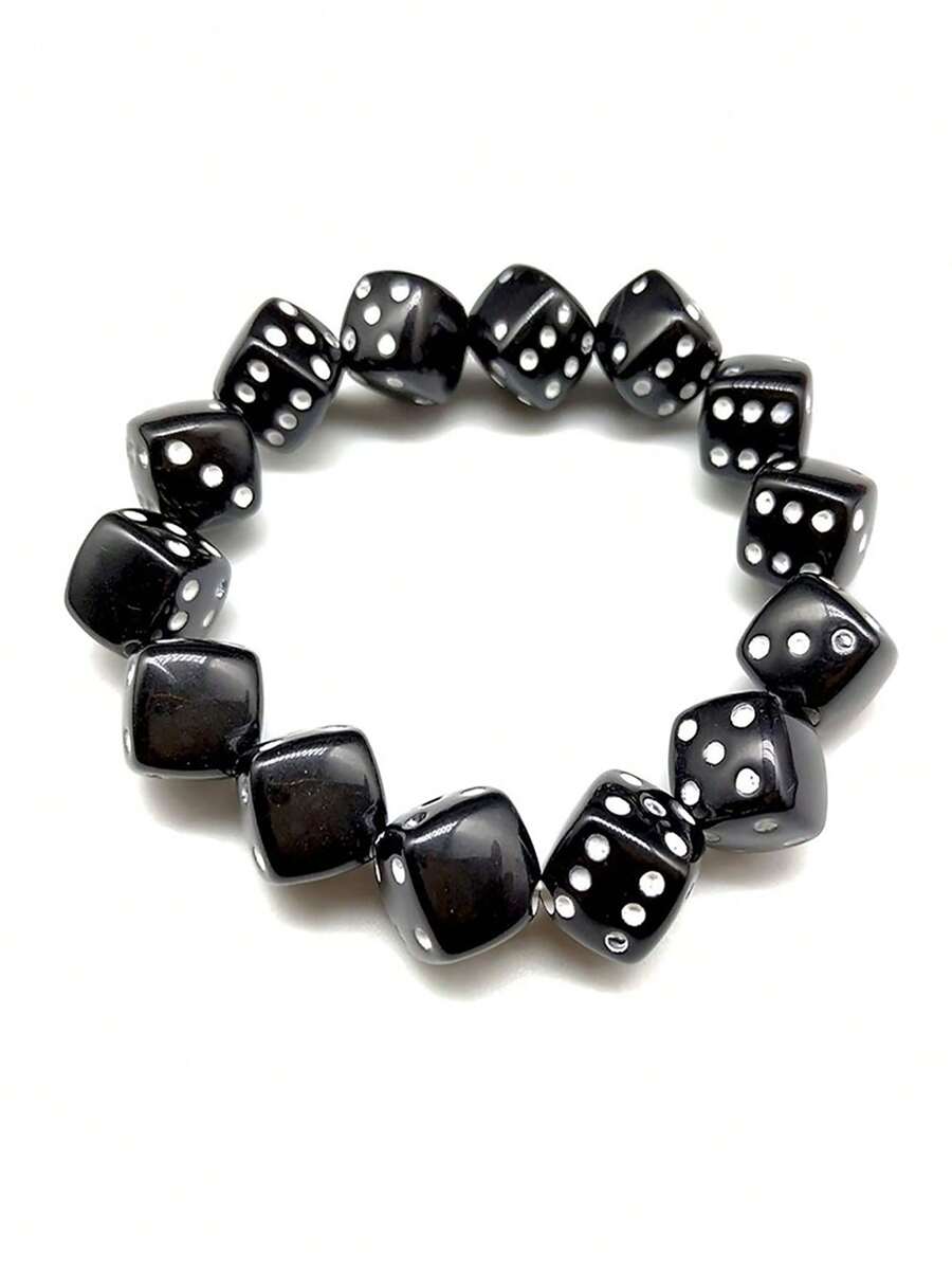 1pc Acrylic Dice Beads Stretch Bracelets Jewelry Accessories For Men Funny Game Lucky - Beaded Bracelet - View 1