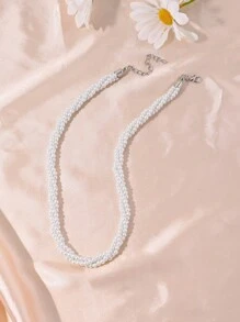 1pc French Elegant 3-Layer Twisted Simulated Pearl Necklace, Suitable For Women Everyday, Commute, Wedding, Party, A Great Jewelry Gift For Girlfriend, Family, Wife On Birthday, Christmas, Valentine's Day