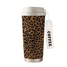 Kubek termiczny ze stali nierdzewnej o pojemności 500 ml z nadrukiem w panterkę, nowa stylowa przenośna butelka na wodę odpowiednia dla mężczyzn i kobiet, kubek samochodowy ze słomką, prezent na Boże Narodzenie/urodziny - Wielokolorowe - Zobacz 15