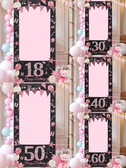 1 套玫瑰金乙烯基生日相框派对背景装饰，适用于 18/30/40/50/60 岁生日装饰照相亭道具背景布横幅装饰、生日快乐派对礼品用品、生日派对装饰、公主生日派对拍摄道具和装饰
