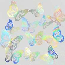 Valentine's Day Party Iridescent Butterfly Wall Stickers, PVC Plastic Butterfly Decorations 12pcs/Set, Party Supplies For Valentine's Day & Christmas Wall Decor Room Decor