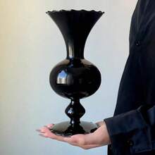 Lake Balaton 1pc Black Glass Vase, Suitable For Dried Flowers, Hydroponics, And Home Decor, Can Be Used As Tabletop Decoration,Halloween Decor, Fall Decor Room Decor Flower Vase - Black - View 1