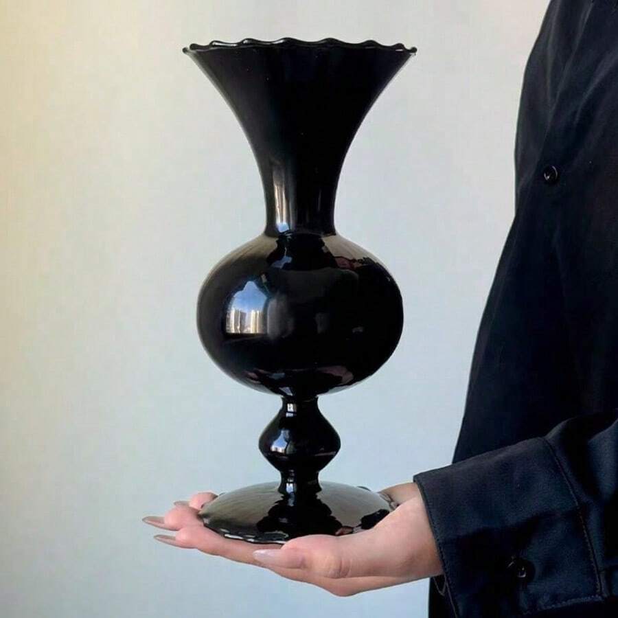 Lake Balaton 1pc Black Glass Vase, Suitable For Dried Flowers, Hydroponics, And Home Decor, Can Be Used As Tabletop Decoration,Halloween Decor, Fall Decor Room Decor Flower Vase - Black - View 1