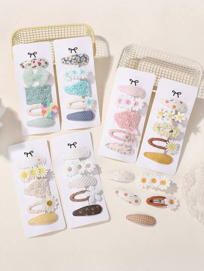 5 cái/bộ kẹp tóc hợp kim in hình Fangirl dễ thương dành cho bé gái