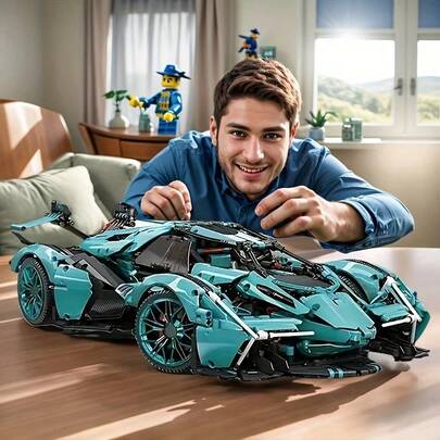[Racingbilsblock] Superracingbilsmodell MOC-byggklossset, racerbilsmodell med hög svårighetsgrad, lämplig för vardagsrum, matsal, arbetsrum, idealisk julklapp, Halloween, Thanksgiving, ABS-material, fordonstema