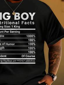 Big Boy Nutritional Facts Printed T-Shirt - 100% Cotton Oversized Men's Casual Streetwear Tee With Humorous Graphic, Machine Washable Novelty Top For Outdoor & Casual Attire, Humorous Apparel | Short Sleeve Top | Durable Clothing, PLUS SIZE - Black - View 2