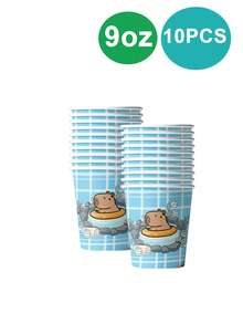 10 件水豚生日派对装饰 - 可爱卡通水豚派对餐具套装包括一次性纸盘和餐巾，男女生日派对装饰用品，适合夏季海滩派对、家庭泳池派对、户外派对，