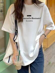 200g Pure Cotton T-Shirt 2025 Summer Ladies New Short Sleeve Pure Cotton Holiday Pattern Short Sleeve Round Neck Couple Wear Small Shirt Tops - 白色 - 查看 1