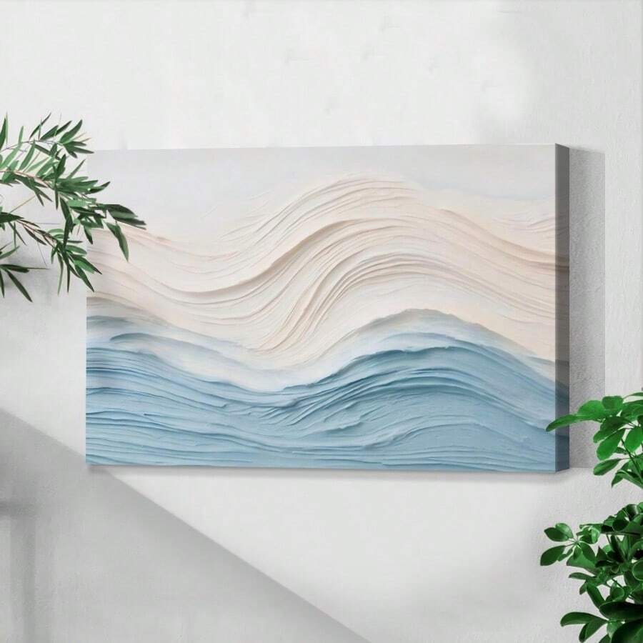 1PC Blue Beige Ocean Waves Thick Textured Wall Art Original Sea Abstract Painting Horizontal Long Narrow (1)18 - Nhiều màu - Xem 1