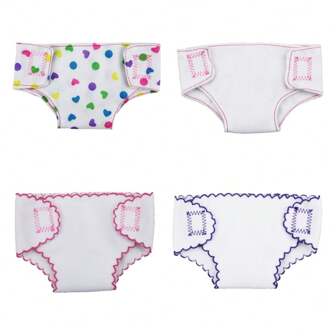 4 stuks babypoppenondergoed, 43 cm poppenkleding, luiers, poppenaccessoires, meerkleurige luierbroekjes met stippen, geschikt voor pasgeboren babypoppen van 14-18 inch. Pop niet inbegrepen.