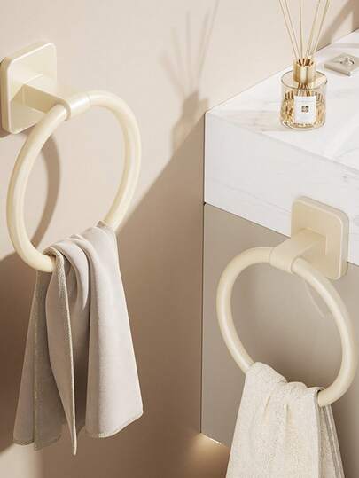 1 pieza Toallero de baño minimalista, blanco, tamaño pequeño circular, sin agujeros para colgar, adecuado para tocador, toalla de mano, diseño compacto, para todo el año