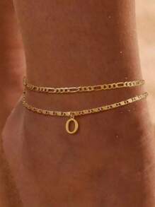 TUANZISP Conjunto de 2 tornozeleiras femininas luxuosas com letras douradas, tornozeleiras personalizadas com iniciais de A a Z, tornozeleiras femininas elegantes e sensuais em camadas, presente perfeito para ela, acessório de joia elegante e glamoroso