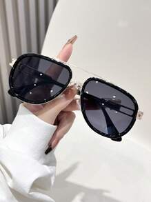 1pc Men's New Double-Bridge Classic Business & Vintage Pilot Style Gradient Color Full Frame Fashion Fashion Glasses, Suitable For Daily Use
