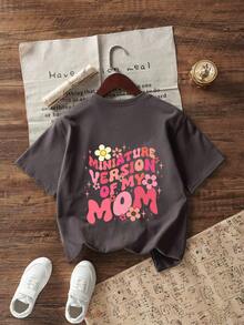 Camiseta de manga corta y cuello redondo con estampado divertido, top de verano informal para niña preadolescente - Gris Oscuro - View 4