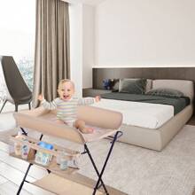 Cambiador de bebé, cambiador plegable, cambiador con cesto portaobjetos, cinturón de seguridad y 4 ruedas con freno, altura regulable 74 x 63 x 92-98 cm, apto para recién nacidos