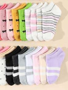 20 Pairs Random Assorted Cute Striped & Heart Print Kids Ankle Socks, Unisex Boys Girls Soft Comfortable Children Short Socks - Multicolor - View 2