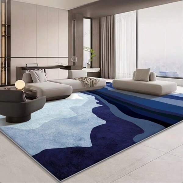 Luxury Washable Velvet Area Rug, With Abstract Blue And White Floral Pattern - Soft, Non-Slip, Comfortable Pad For Living Room, Bedroom, Office, Kitchen - Boho Style Home Decor, 850 GSM, Rectangular, Living Room Carpet
