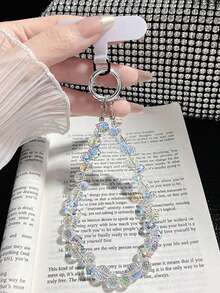 奢华白水晶珠便携式链条手链，带手机支架 - 时尚配饰，适合所有智能手机型号 - 白色 - 查看 3