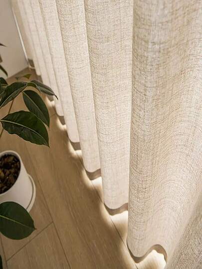 1pc Japanese-Style Linen Curtain, Simple Beige Filtering Curtain, Rod Pocket Design, Suitable For Living Room, Balcony And Bedroom Decor, Living Room Curtain, Bedroom Curtain, Multi-Scene Decorative Curtain