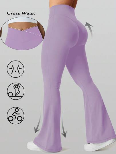 RUNONWHEELS 5 High Waist Flared Pants Daily Fitness Sports Leggings, Women Butt Lifting Yoga Leggings,Women's High-Waisted Cross Design Flared Leggings Suitable