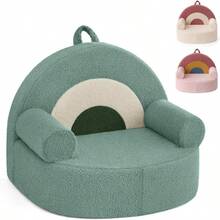 Blissful Diary Toddler Chair Comfy, Foam Kids Chair With Soft Teddy Plush, Toddler Reading Armchair With Cute Rainbow Designs- Blush Pink - Cây xô thơm xanh - Xem 1