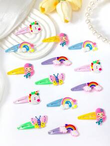10pcs 3D Cartoon Hair Clips, Cute Children's Side Clips, Including Rainbow, Unicorn, Mermaid, Butterfly Styles, Suitable For Children's Daily Wear And Parties, Unlock Magical Hairstyles! Charming Unicorn Hair Clips Are Very Eye-Catching - Multicolor - View 7