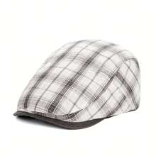 1pc Summer New Arrival Plaid Flat Top Hat, Classic Versatile Adjustable Design, British Style, Multiple Colors