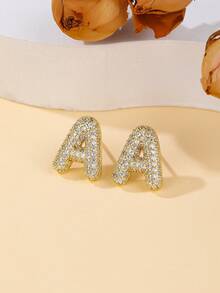 1 对泡泡首字母耳钉精致泡泡方晶锆石 26 个字母 A-Z 个性化名字耳钉情人节珠宝生日礼物适合女士和女孩 - 大號字母耳環 - 查看 28