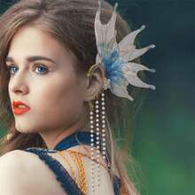 Women Fairy Ear Cuffs Beautiful Clip-On Mermaid Earrings Fashion Ear Cuffs Cosplay Accessories - Màu xanh lam - Xem 2