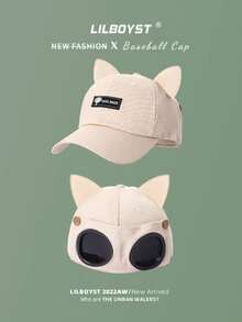 Gorra de mujer con gafas de sol, orejas de gato, diseño de piloto, gorra de béisbol para parejas para primavera y otoño, nueva gorra de béisbol de moda personalizada y de hip-hop para rostro pequeño y linda - A - Ver 15