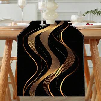 1 pieza Elegante Decoración de mesa negra y dorada - Camino de mesa de arte abstracto negro y dorado - Poliéster, adecuado para decoración de restaurantes y regalos de Año Nuevo